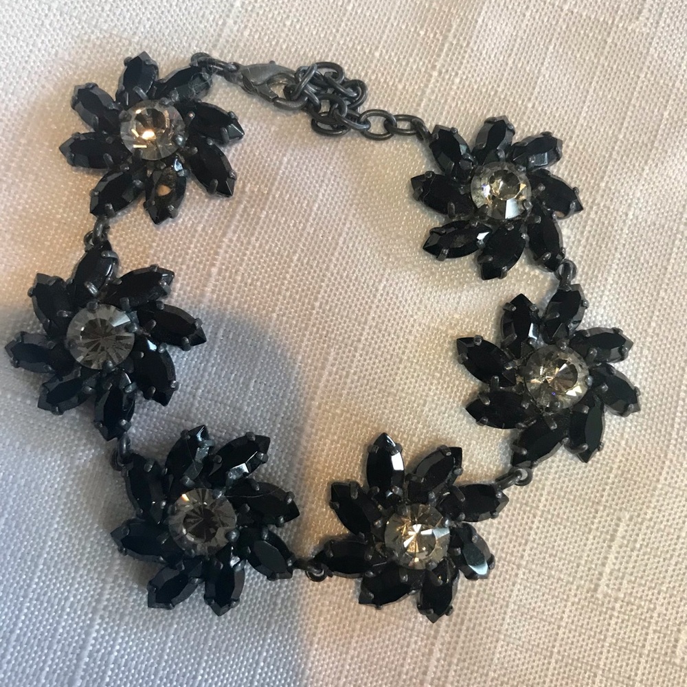 Black & Diamond Color Swarovski Crystal Flower Bracelet New